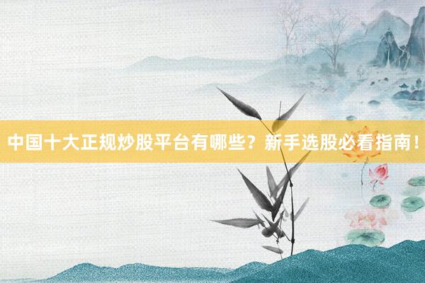 中国十大正规炒股平台有哪些？新手选股必看指南！