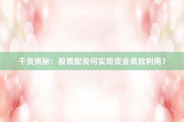 干货揭秘：股票配资何实现资金高效利用？