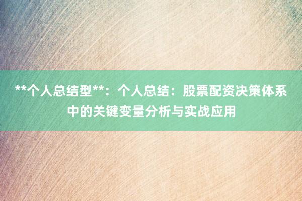 **个人总结型**：个人总结：股票配资决策体系中的关键变量分析与实战应用