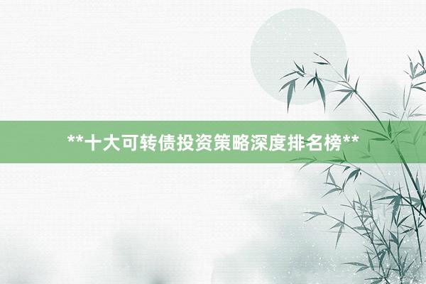 **十大可转债投资策略深度排名榜**