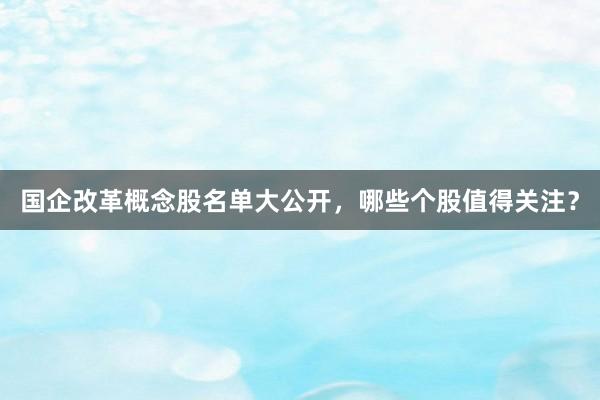 国企改革概念股名单大公开，哪些个股值得关注？