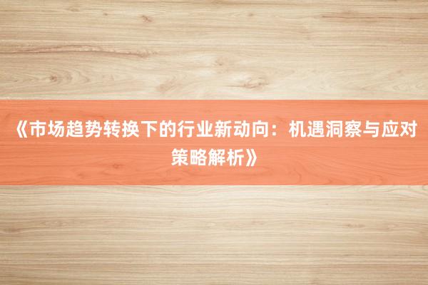 《市场趋势转换下的行业新动向：机遇洞察与应对策略解析》