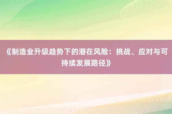 《制造业升级趋势下的潜在风险:挑战、应对与可持续发展路径》