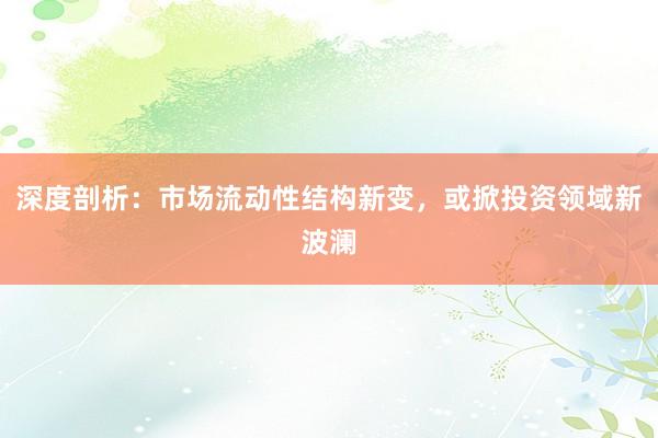 深度剖析:市场流动性结构新变,或掀投资领域新波澜