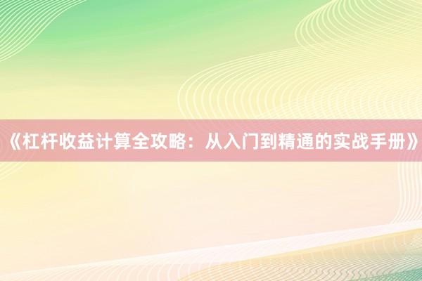 《杠杆收益计算全攻略：从入门到精通的实战手册》